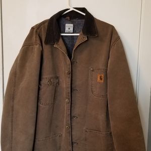 Vintage Carhartt Jacket Mens Large Beige Blanket Lined Detroit Chore Coat USA